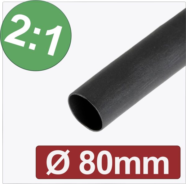 Quadrios 24CA279 Rurka termokurczliwa bez kleju czarny 80 mm 40 mm Współczynnik skurczu:2:1 Produkty w metrach bieżących