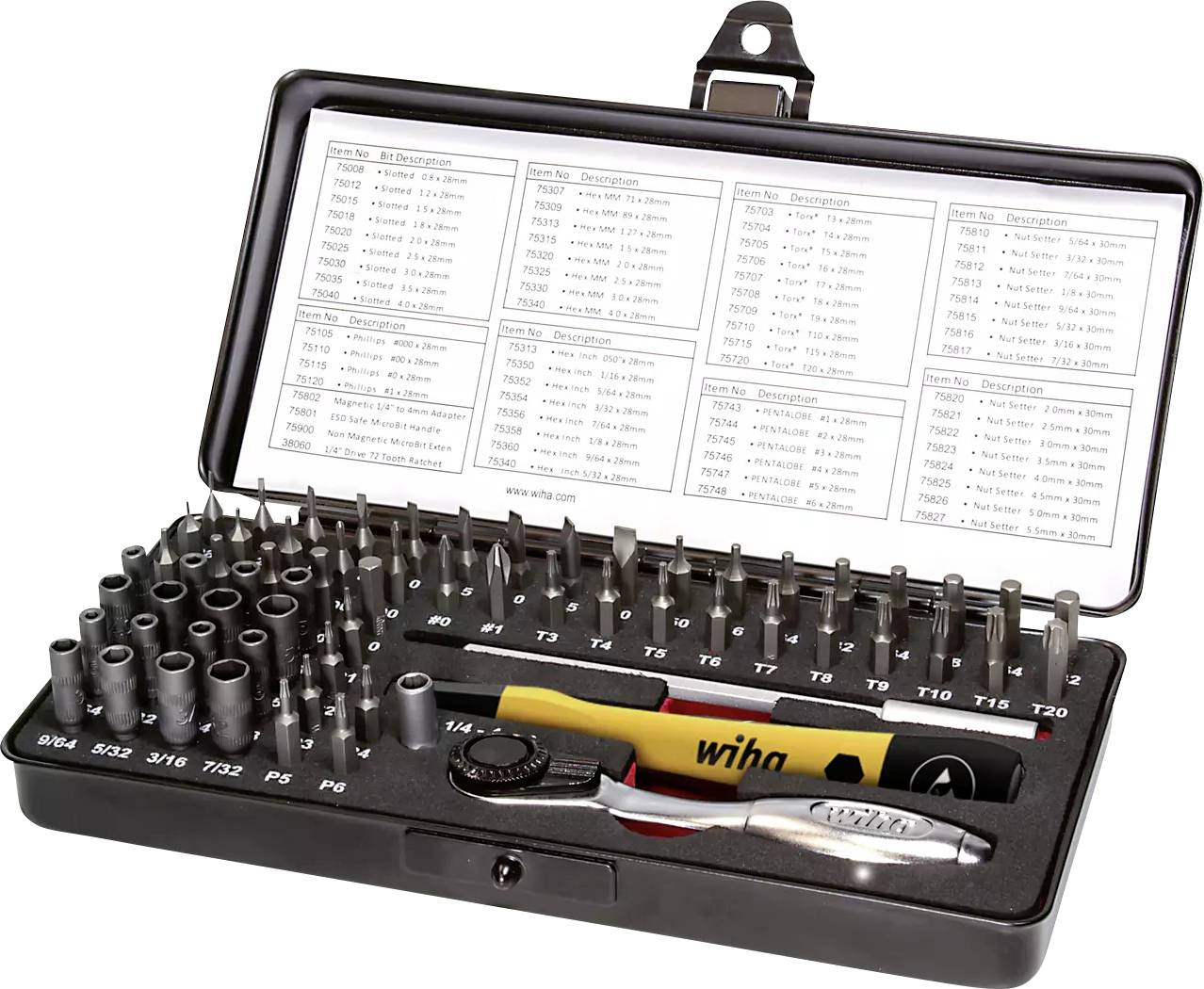 Bity Wiha Micro-Bit-Set 65-tlg.m.Ratsche Schlitz/PH/6-kant in+auß/T/Pen 39971, 65 szt. - obrazek 1