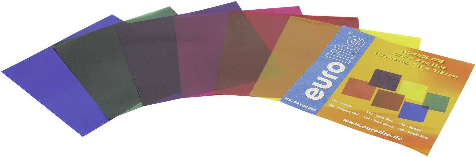 Folia/Filtr kolorowy Eurolite, 19 x 19 cm, PAR 64, PAR 36, PAR 56, zestaw 6 szt. - obrazek 1
