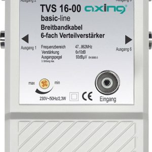 Wzmacniacz + rozdzielacz sygnału telewizyjnego, radiowego AXING TVS 16, 6 wyjść, DVB-T Wzmacniacz + rozdzielacz sygnału telewizyjnego, radiowego AXING TVS 16, 6 wyjść, DVB-T