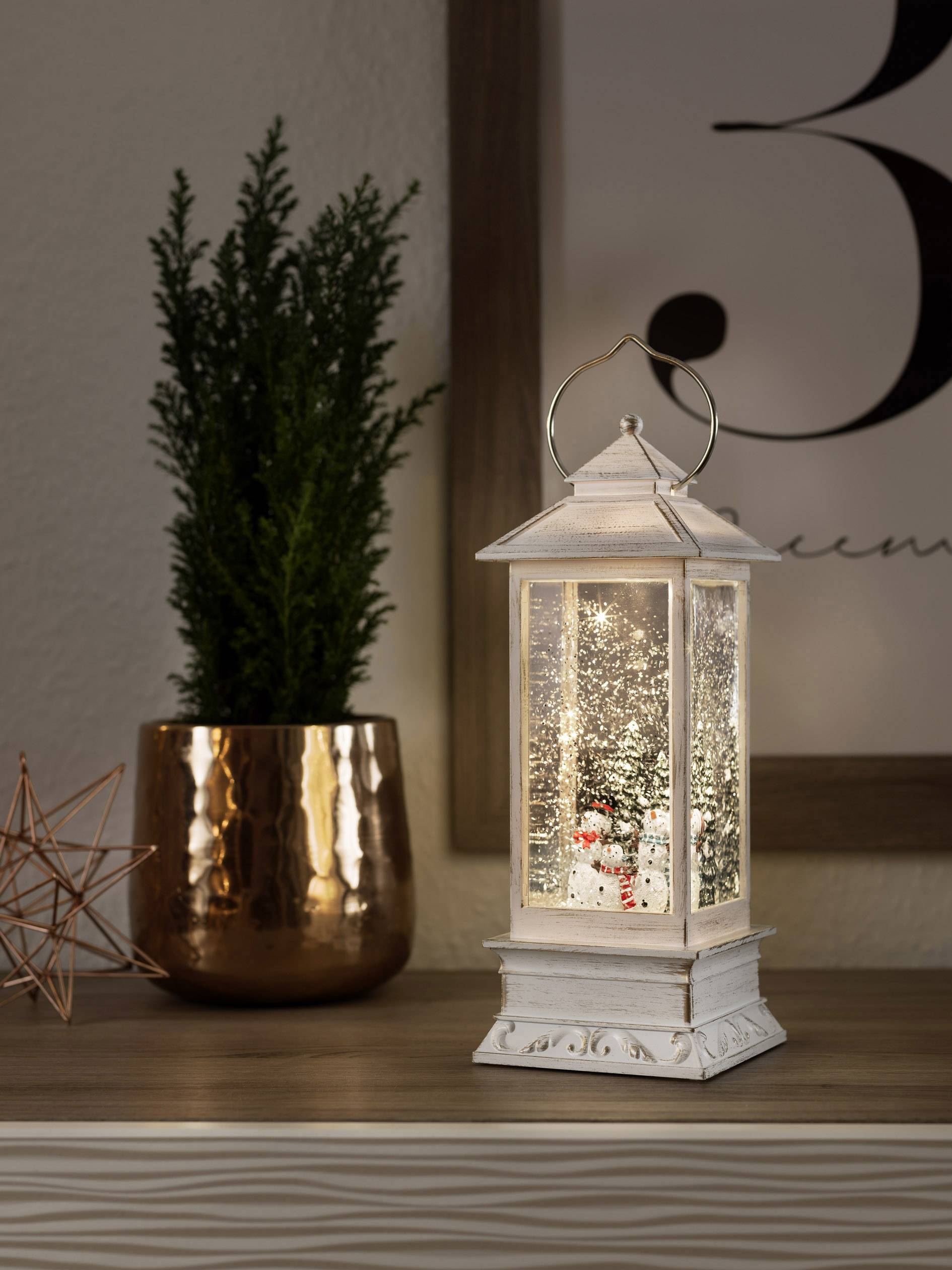 Konstsmide 4365-200 Latarnia LED Bałwany ciepła biel LED biały ośnieżony, wypełniany wodą, Timer, z przełącznikiem - obrazek 1