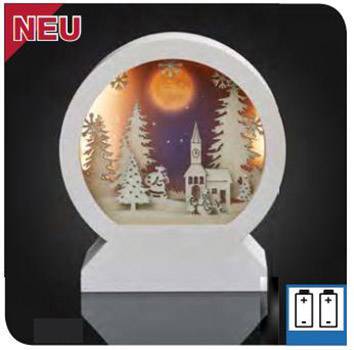 Hellum 522907 Sceneria LED Zimowy kościół i Święty Mikołaj ciepła biel LED biały Pośredni strumień światła, z efektem 3D