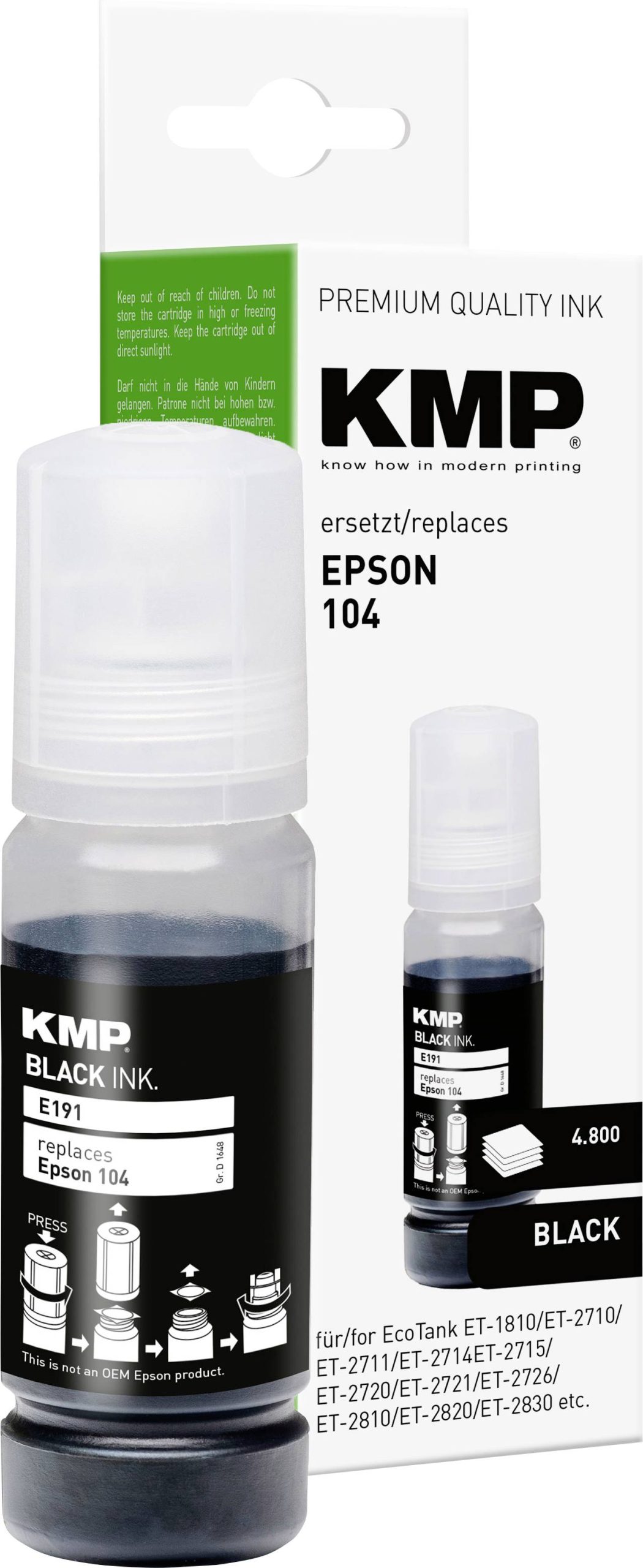 KMP Zestaw do napełnienia Zamiennik Epson 104, T00P1 zamiennik Czarny 70 ml E191 1648,0001 - obrazek 1