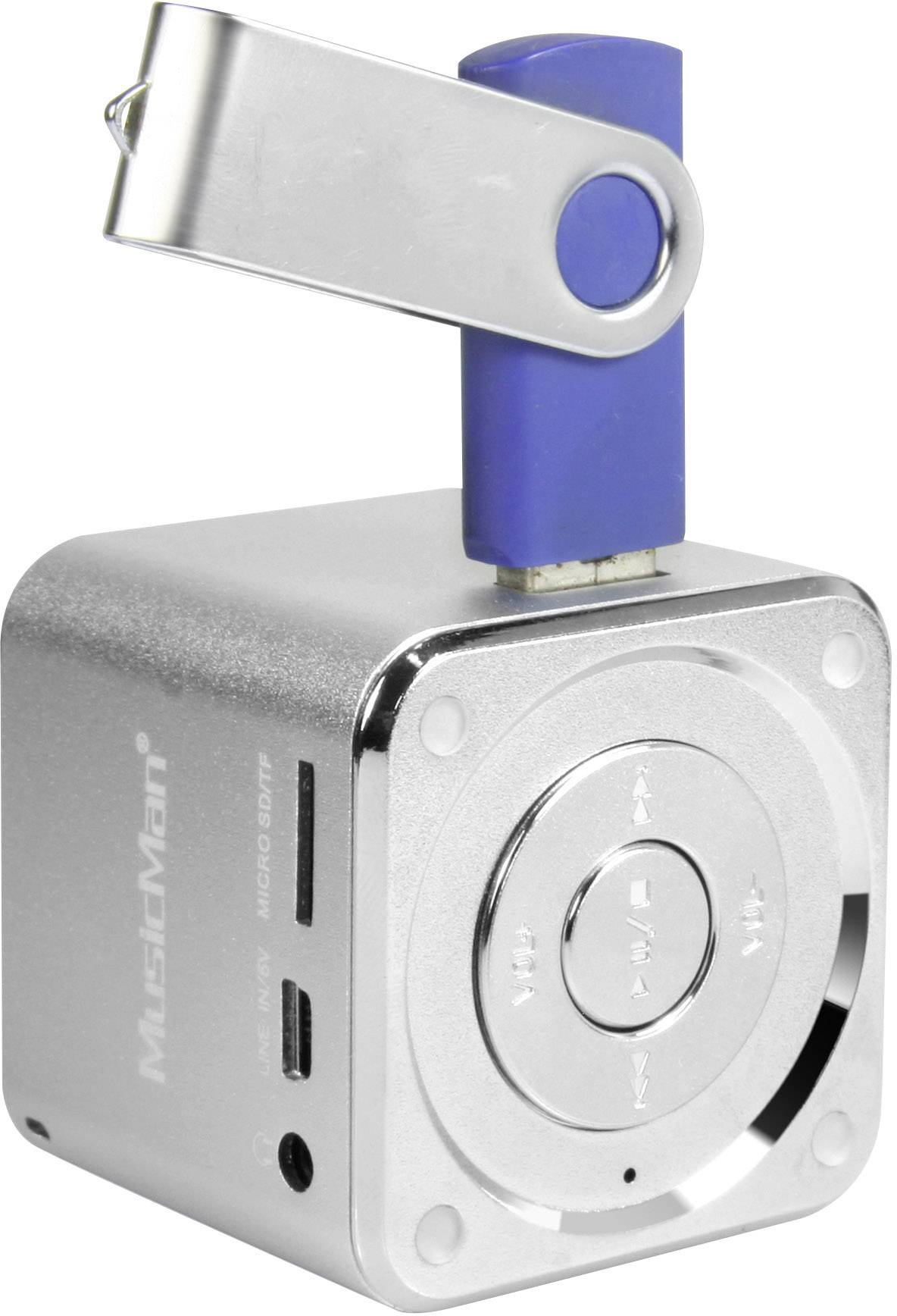 Głośnik Technaxx MusicMan Mini, microSD, AUX-IN, 3 W, 3 h pracy baterii, srebrny - obrazek 1