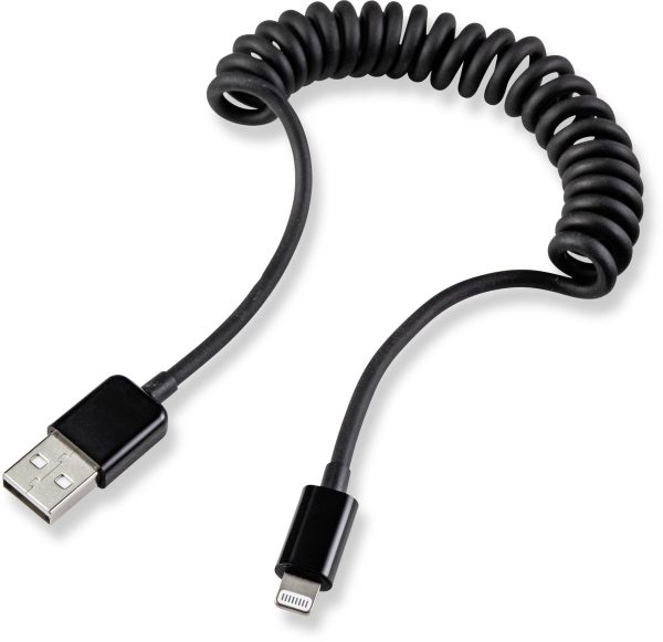 Renkforce Kabel USB USB 2.0 Złącze męskie USB-A, Złącze męskie Lightning 0.95 m czarny kabel spiralny RF4087422