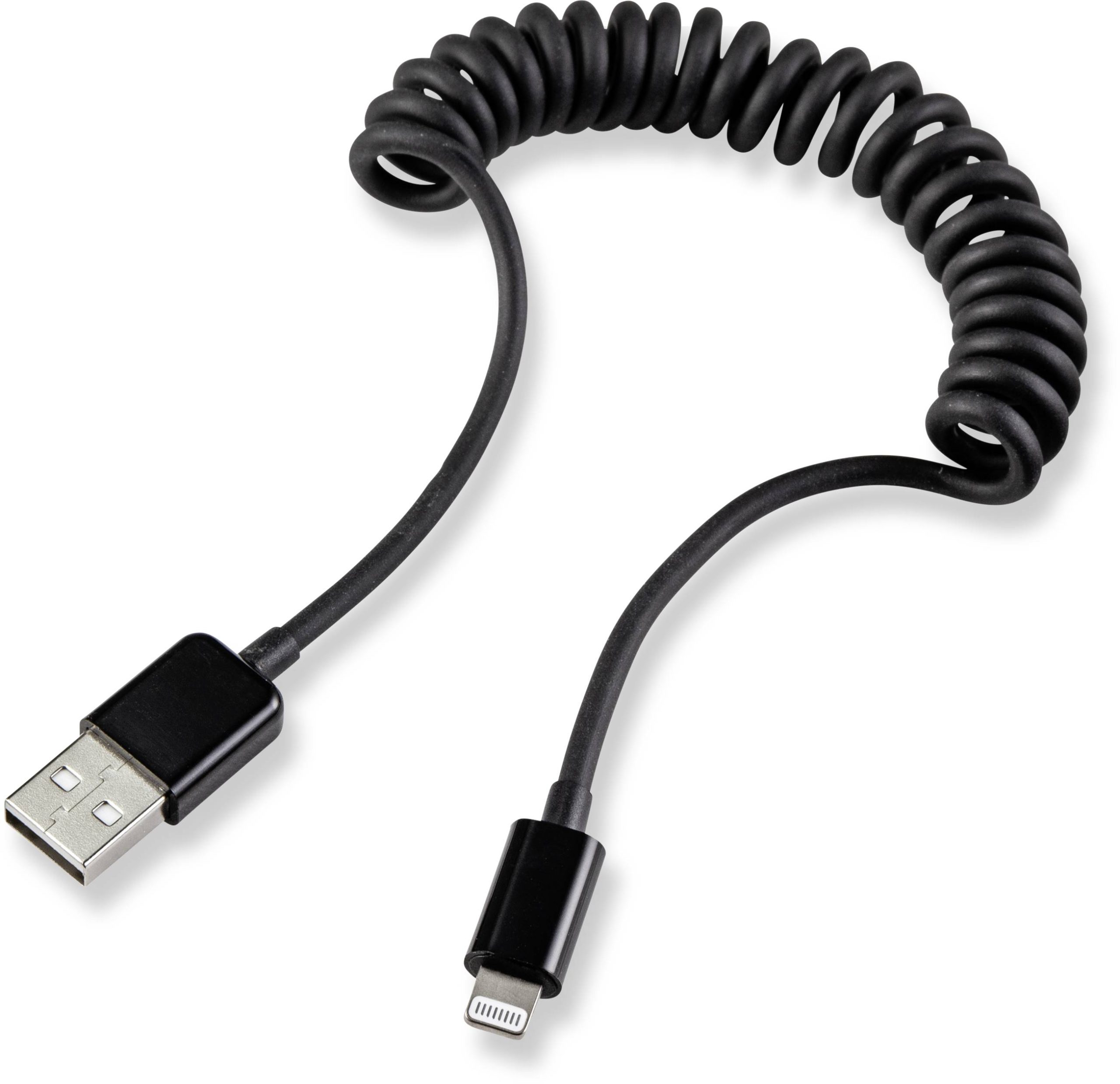 Renkforce Kabel USB USB 2.0 Złącze męskie USB-A, Złącze męskie Lightning 0.95 m czarny kabel spiralny RF4087422 - obrazek 1