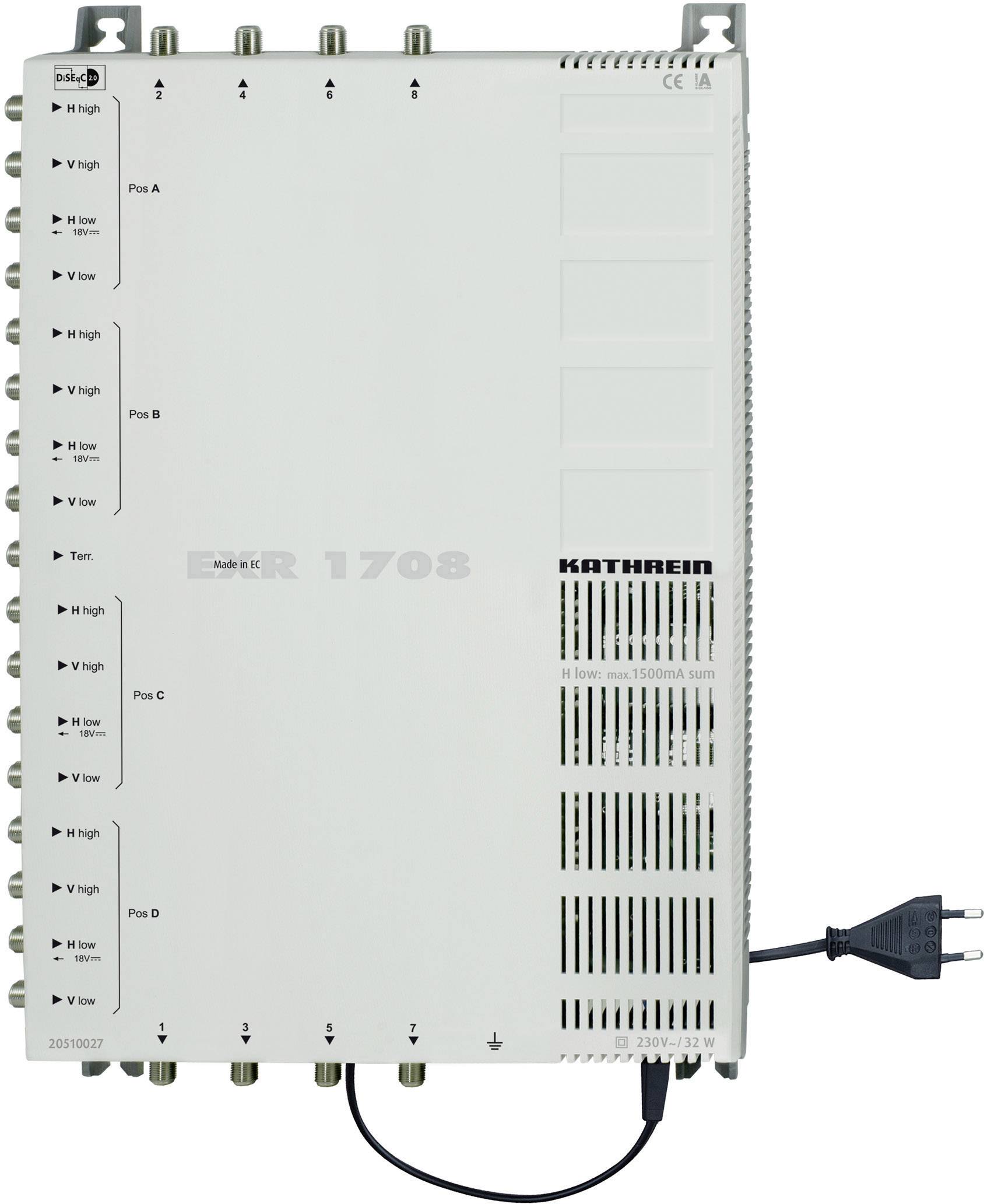 Kathrein EXR 1708 Multiprzełącznik SAT, kaskadowy Wejścia (multi-switch): 17 (16 sat/ 1 naziemne) Ilość uczestników: 8 - obrazek 1
