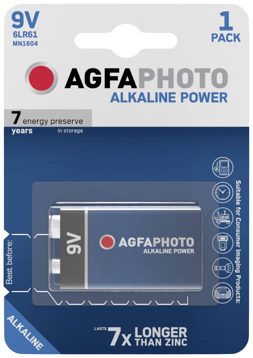 Bateria 9 V AgfaPhoto 6LR61, alkaliczno-manganowe, 1 szt. - obrazek 1