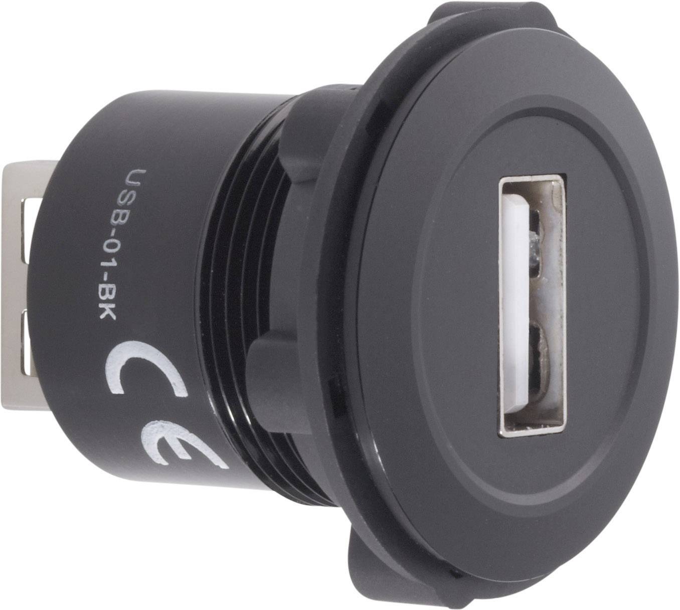 TRU COMPONENTS USB-01-BK Gniazdo USB 2.0 do zabudowy złącze żeńskie do wbudowania Złącze żeńskie USB typu A na Złącze że - obrazek 1