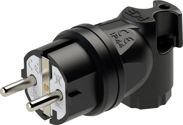 Wtyczka sieciowa kątowa PCE 05811-s gumowana IP44 250 V / 16 A, czarna
