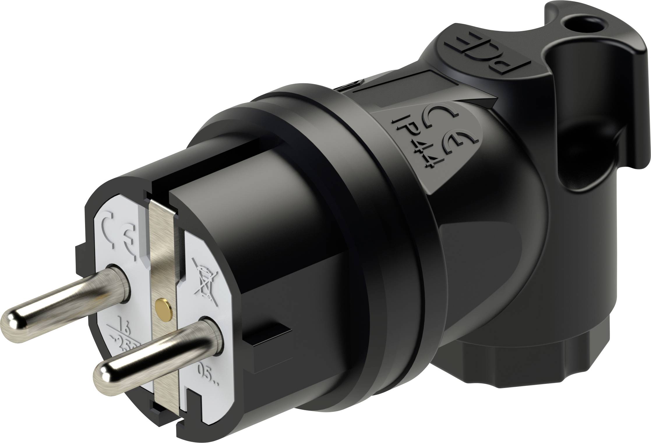 Wtyczka sieciowa kątowa PCE 05811-s gumowana IP44 250 V / 16 A, czarna - obrazek 1