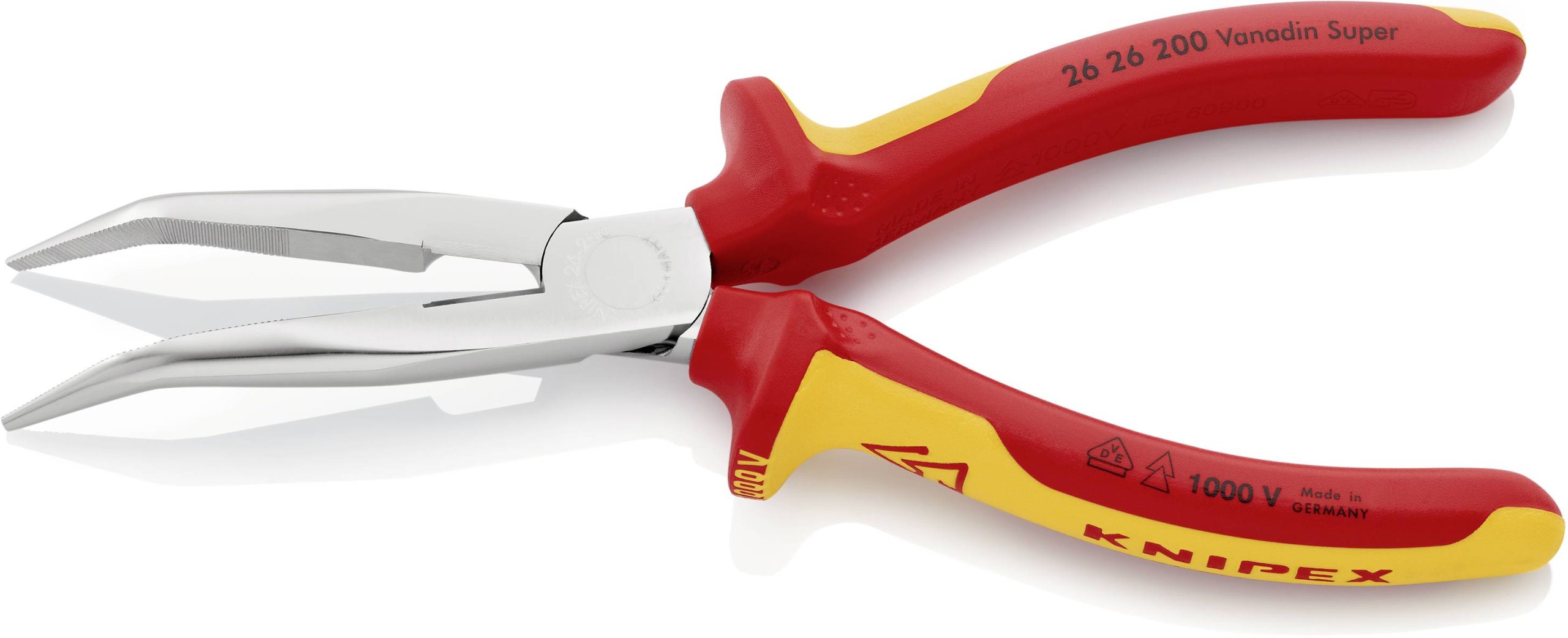 Knipex 26 26 200 VDE Szczypce płaskie, okrągłe wygięte pod kątem 45° stal elektrotechniczna wanadowa 200 mm - obrazek 1