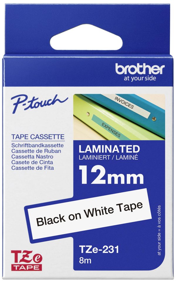 Brother TZe-231 Taśma do nadruku PET Kolor taśmy: biały Kolor nadruku: czarny 12 mm 8 m