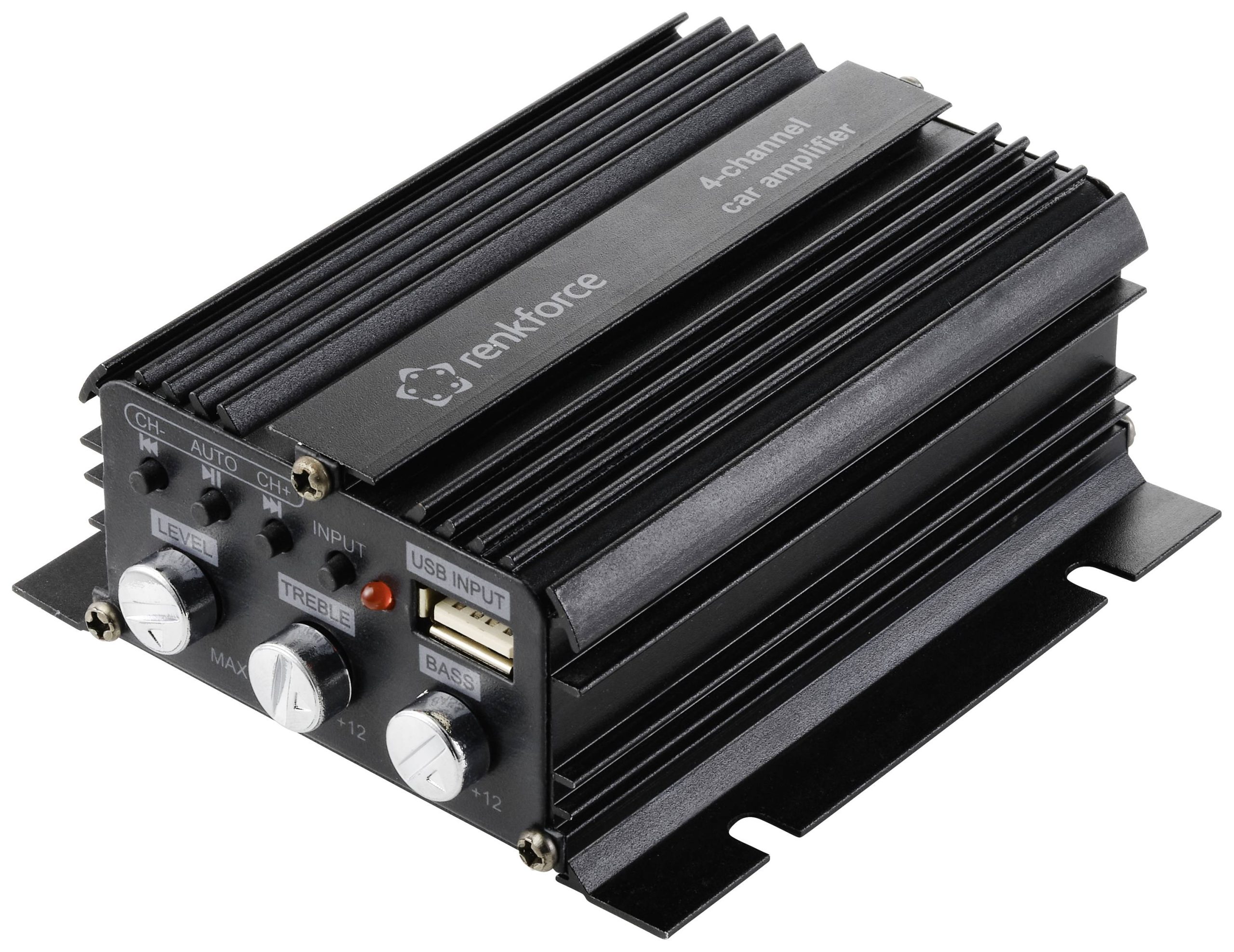 Renkforce RF-CMP-204 Wzmacniacz czterokanałowy 200 W Odtwarzanie dźwięku przez Bluetooth®/USB, Regulacja głośności / ton - obrazek 1