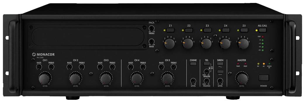 Monacor PA-1240 Wzmacniacz ELA 240 W 1-kanałowy 5 stref - obrazek 1