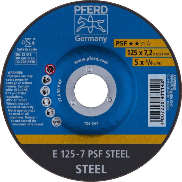 PFERD TOOLS 62012634 Psf Steel Tarcza tnąca wygięta Średnica 125 mm Średnica otworu 22.23 mm 10 szt.