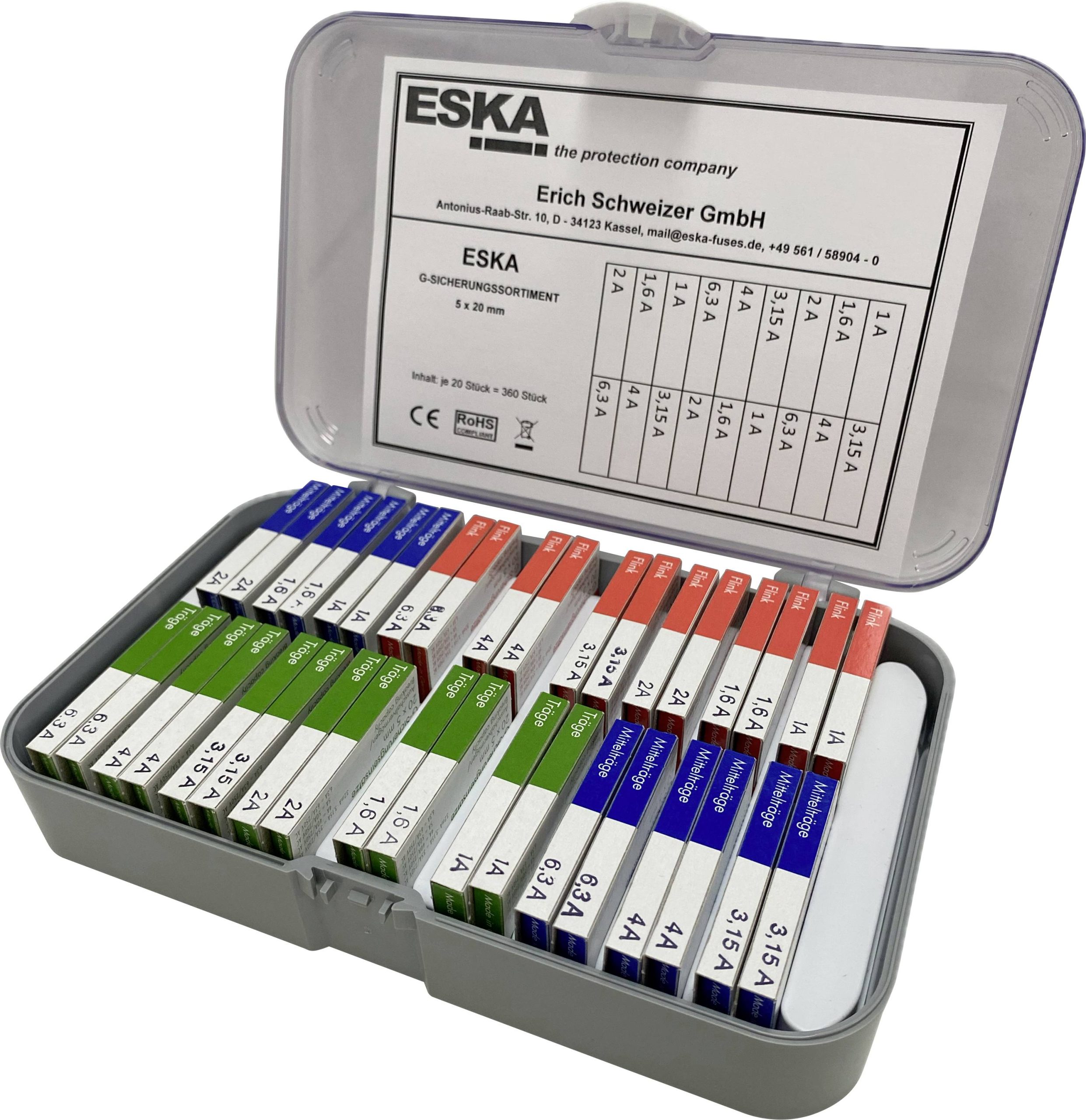 ESKA E3523.800 Bezpieczniki- asortyment (Ø x D) 5 mm x 20 mm Zawartość 360 szt. sztuka - obrazek 1