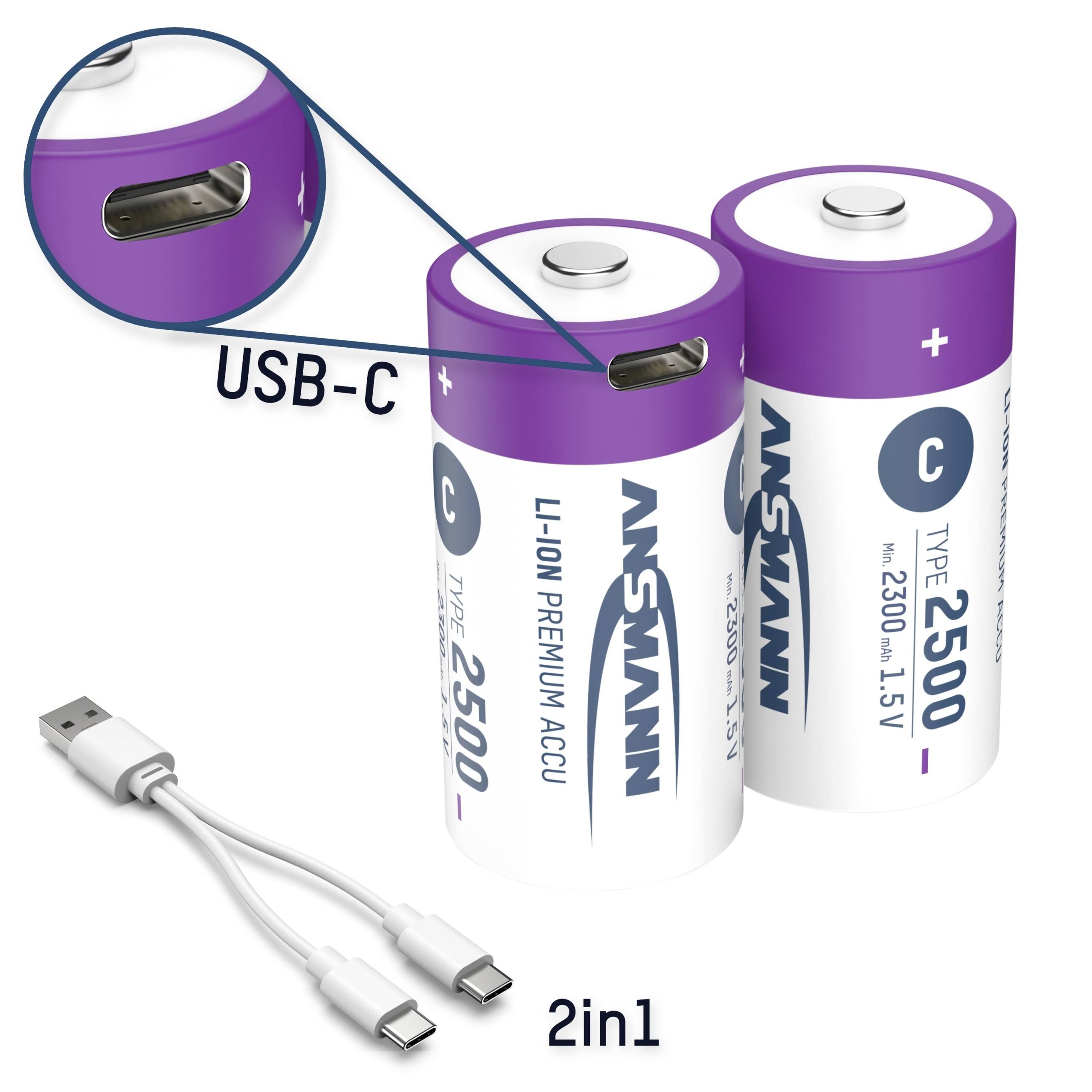 Akumulator C/R14 Ansmann LR15 USB-C Li-Ion 2500 mAh 1.5 V 2 szt. - obrazek 1