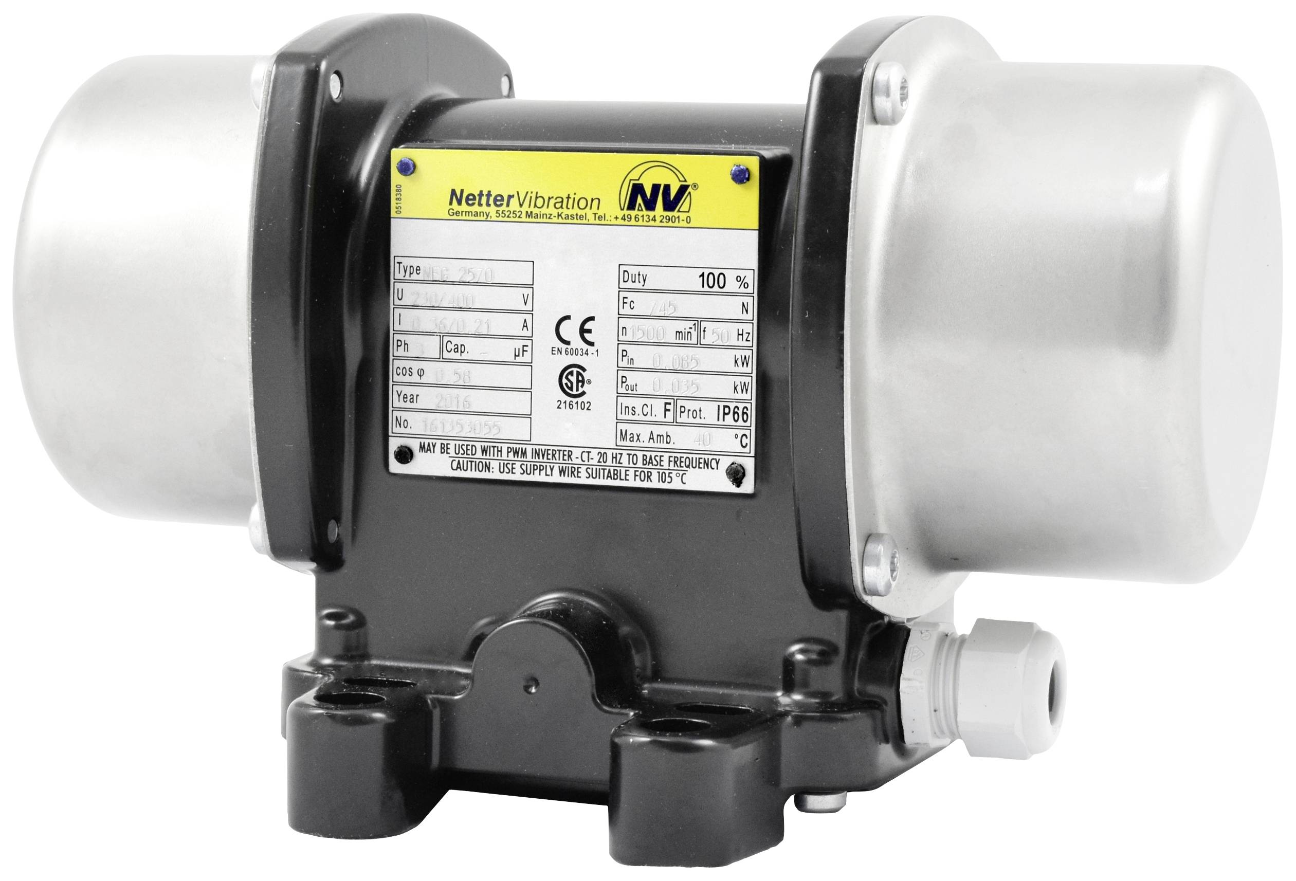 Wibrator elektryczny Netter Vibration NEG 2570 03121000, 230/400 V, 1500 U/min, 790 N, 0,085 kW, 0,21 A - obrazek 1