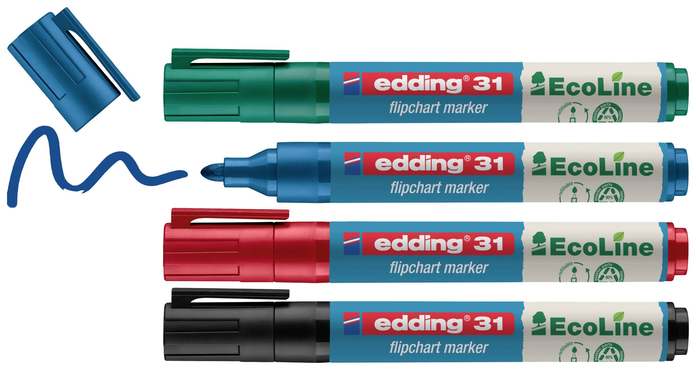 Marker do flipchartu Edding 4-31-4 4-31-4 1.5 - 3 mm czarny, czerwony, niebieski, zielony 4 szt. - obrazek 1