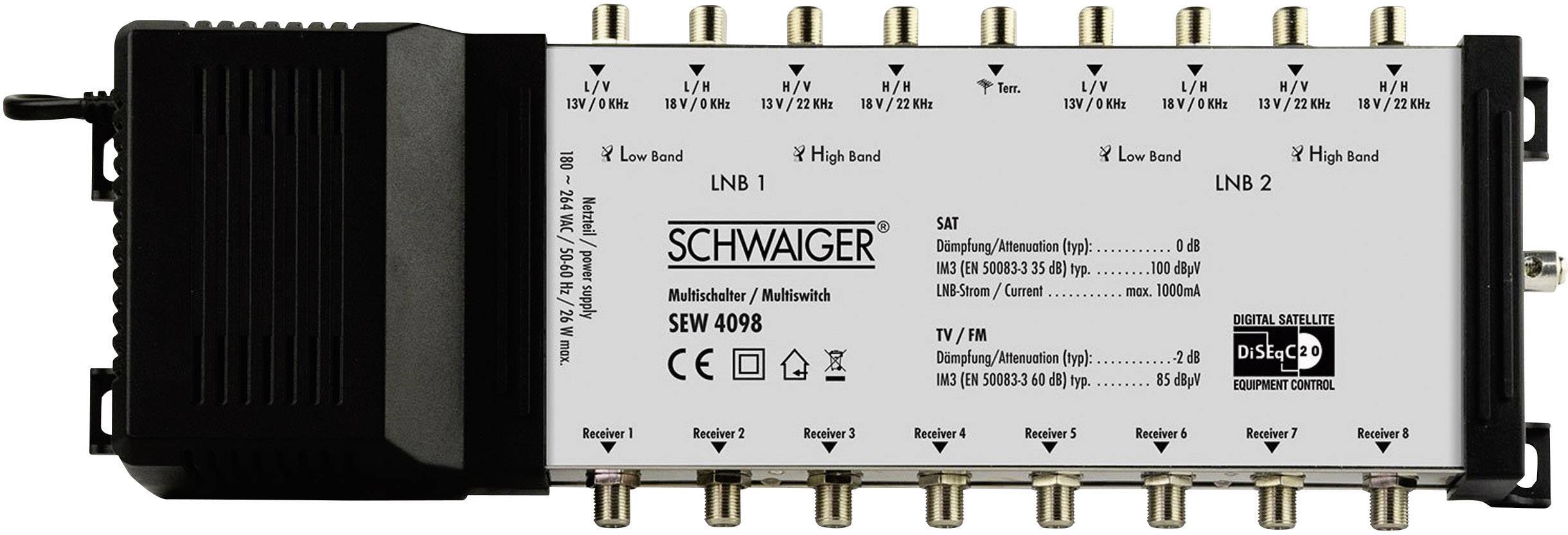 Multiprzełącznik SAT Schwaiger SEW4098 Wejścia (multi-switch): 9 (8 sat/ 1 naziemne) Ilość uczestników: 8 - obrazek 1