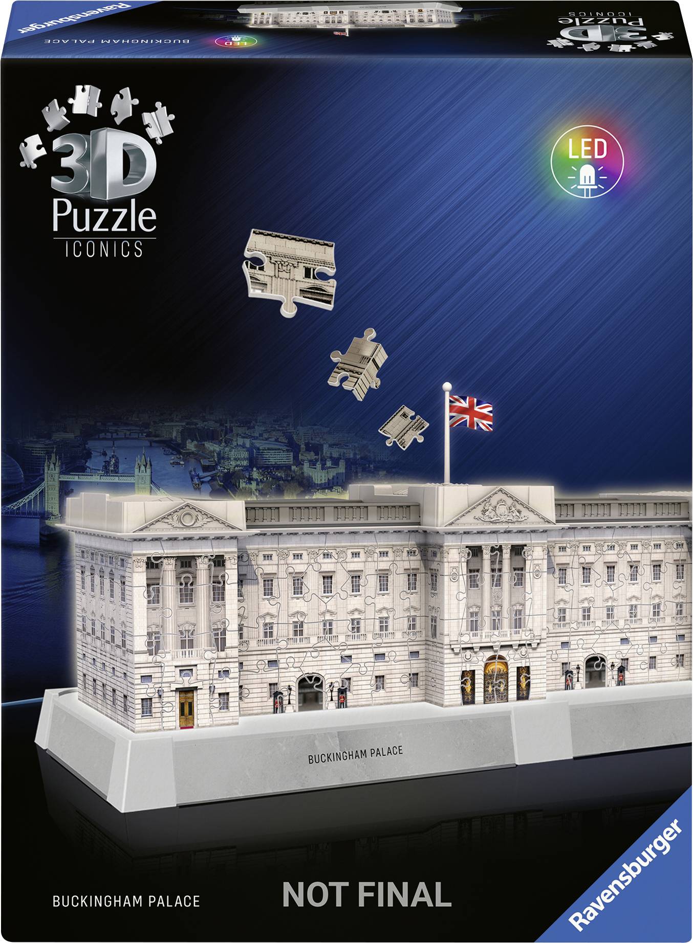 Puzzle 3D Ravensburger Iconics: Pałac Buckingham z diodami LED 12008031 RAVENSBURGER - 3D Puzzle Iconics Buckingham Pala - obrazek 1