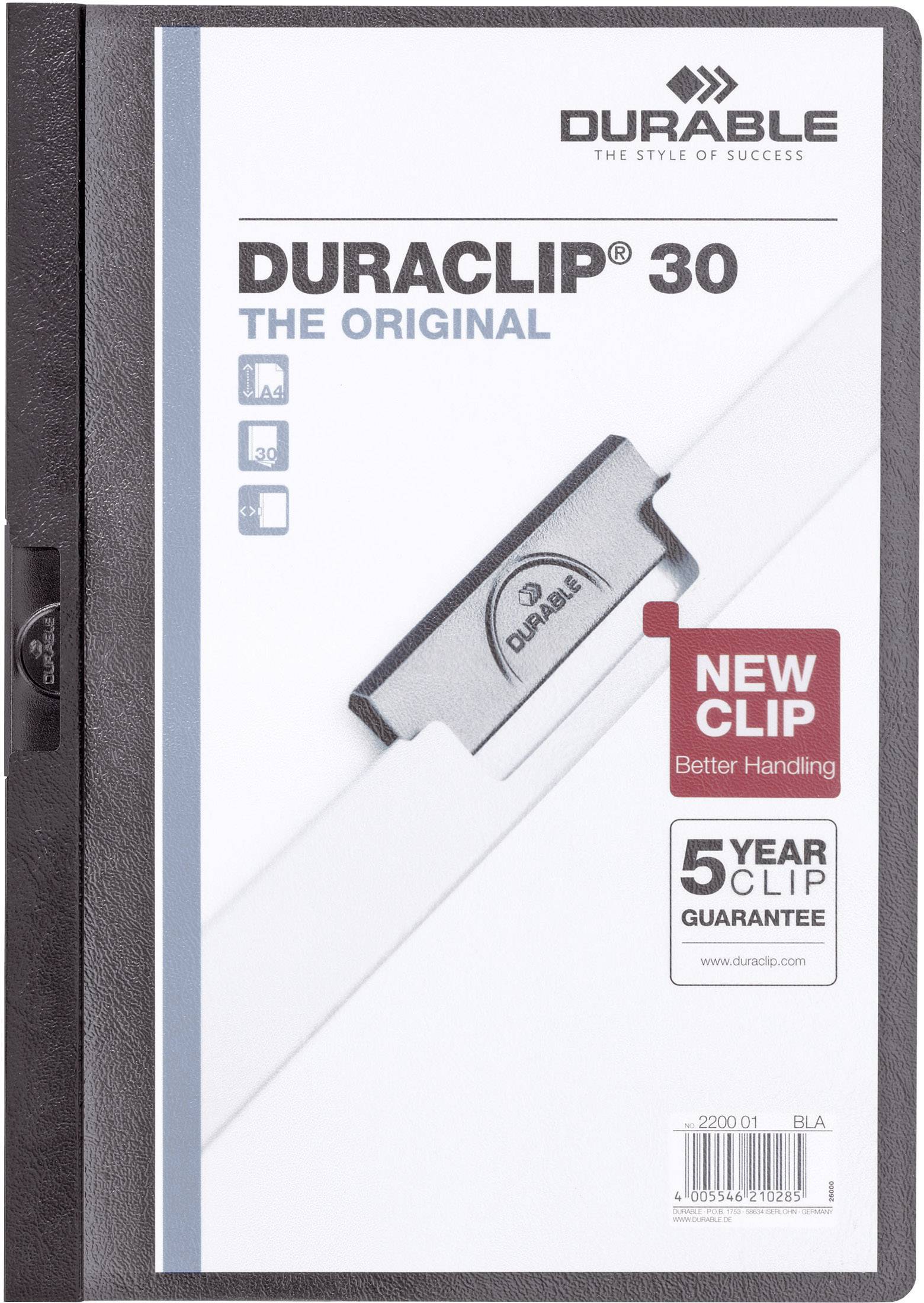 Durable Teczka z zaciskiem DURACLIP 30 - 2200 220001 DIN A4 czarny - obrazek 1