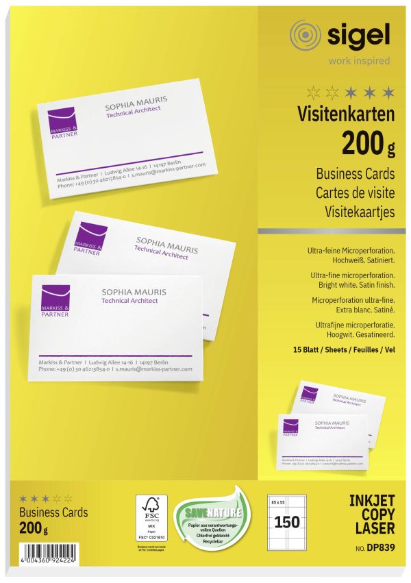 Wizytówki do nadruku Sigel Business Cards DP839, 150 szt.