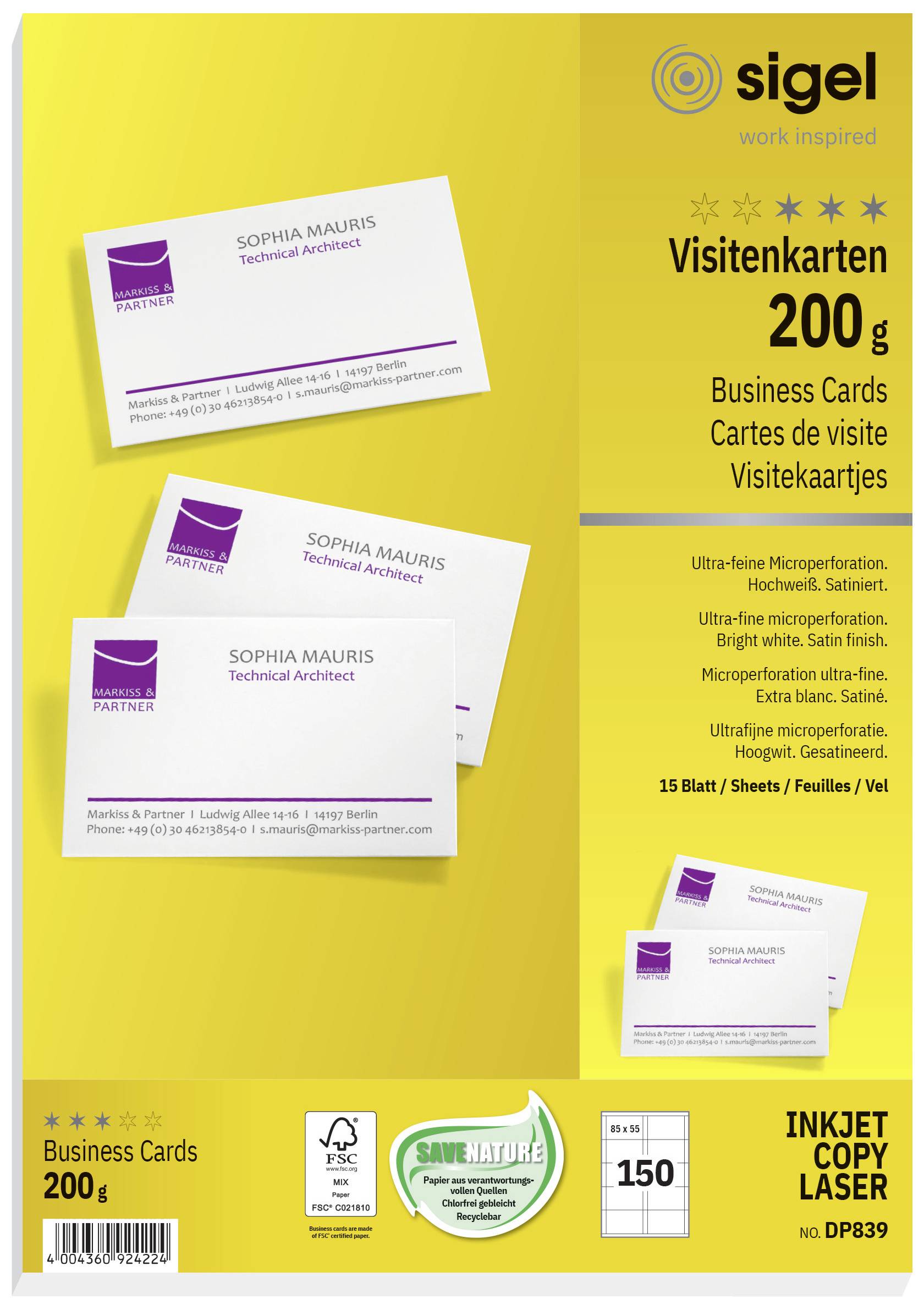 Wizytówki do nadruku Sigel Business Cards DP839, 150 szt. - obrazek 1