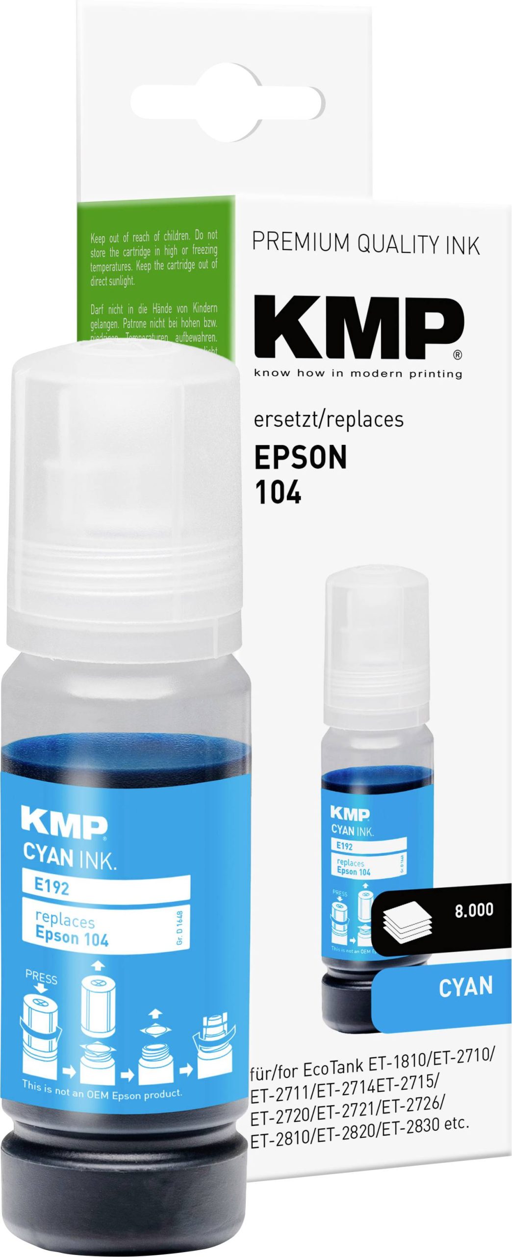 KMP Zestaw do napełnienia Zamiennik Epson 104, T00P2 zamiennik Cyjan 70 ml E192 1648,0003 - obrazek 1