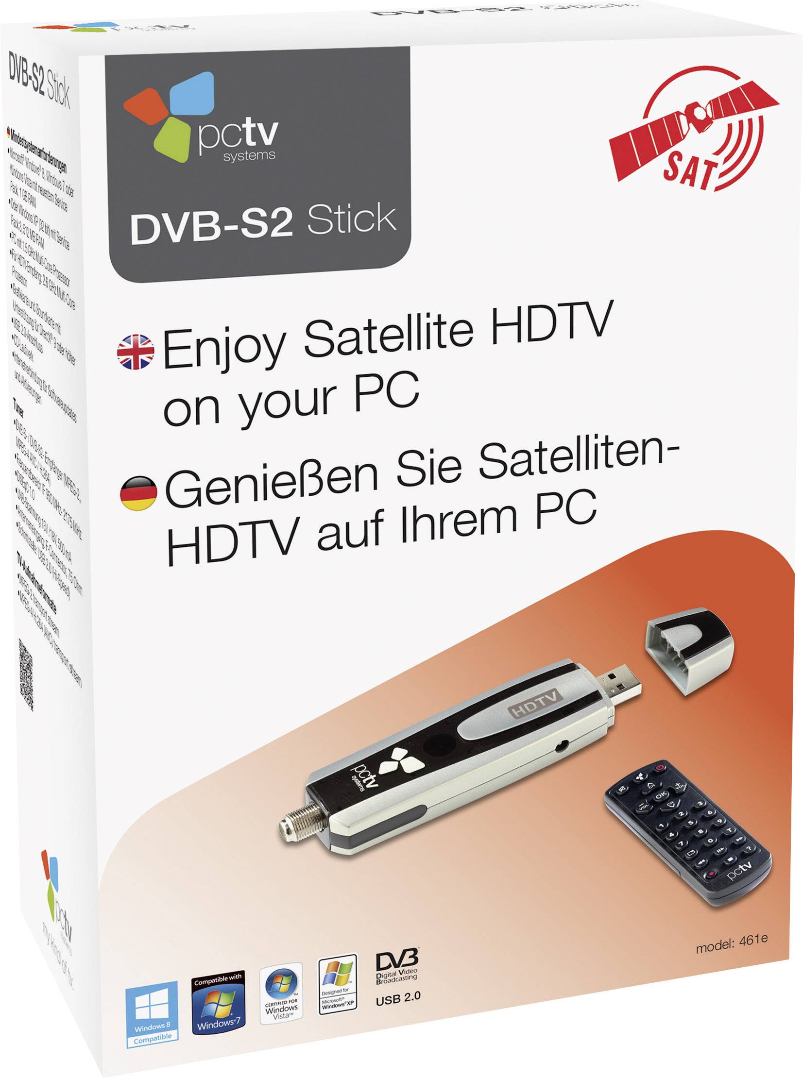 PCTV Systems PCTV DVB-S2 Stick 461E DVB-S TV Stick Z pilotem, Funkcja nagrywania Ilość tunerów: 1 - obrazek 1