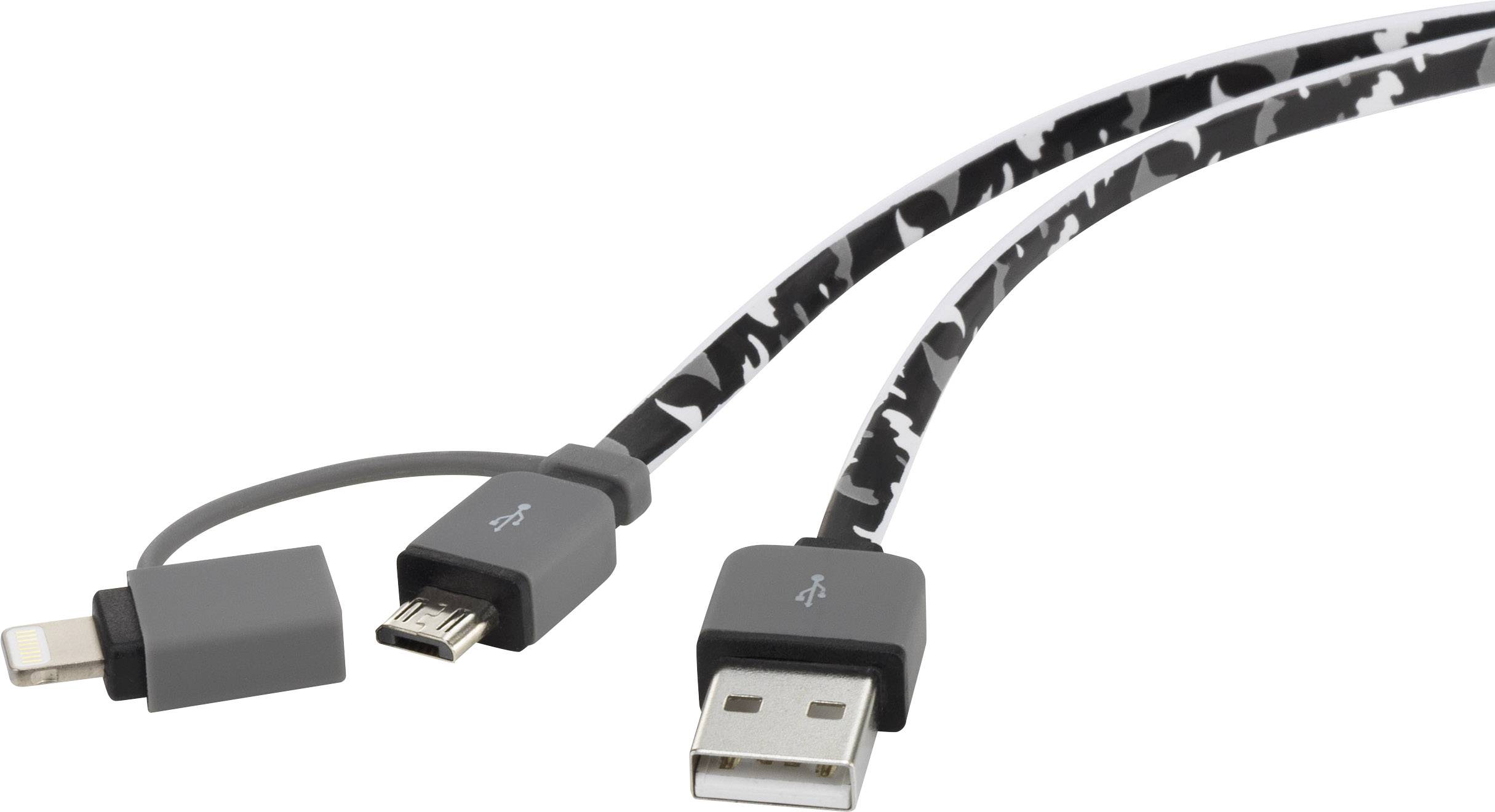 Renkforce Kabel USB USB 2.0 Złącze męskie USB-A, Złącze męskie USB Micro-B, Złącze męskie Lightning 0.20 m moro wersja p - obrazek 1