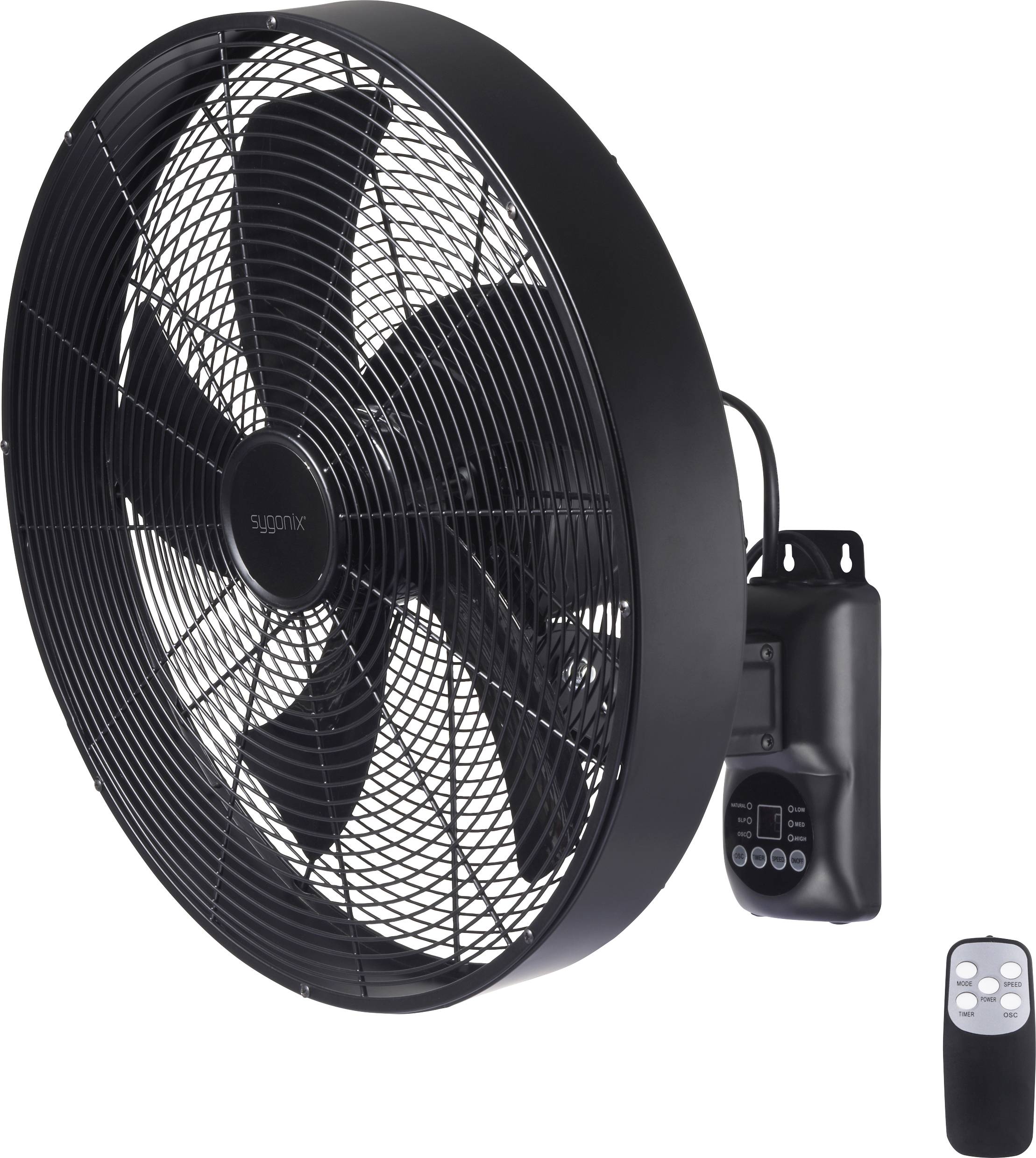 Sygonix SY-6661434 Wentylator ścienny 50 W (Ø x W) 45 cm x 45.5 cm czarny pilot zdalnego sterowania, oscylacje, timer, r - obrazek 1