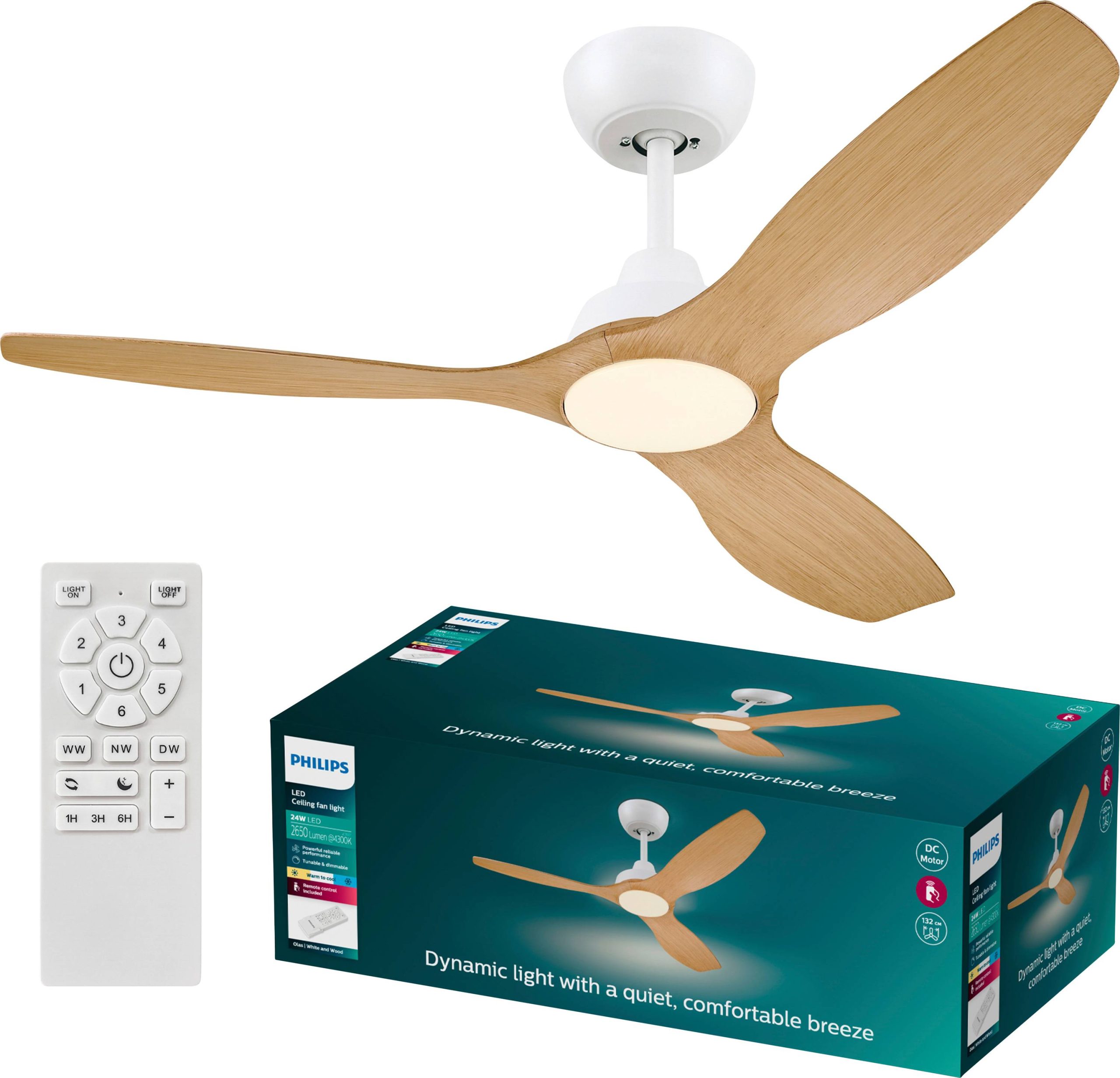 Philips LED Olas Wentylator sufitowy 30 W (Ø x W) 1320 mm x 310 mm biały pilot zdalnego sterowania, możliwość regulacji - obrazek 1