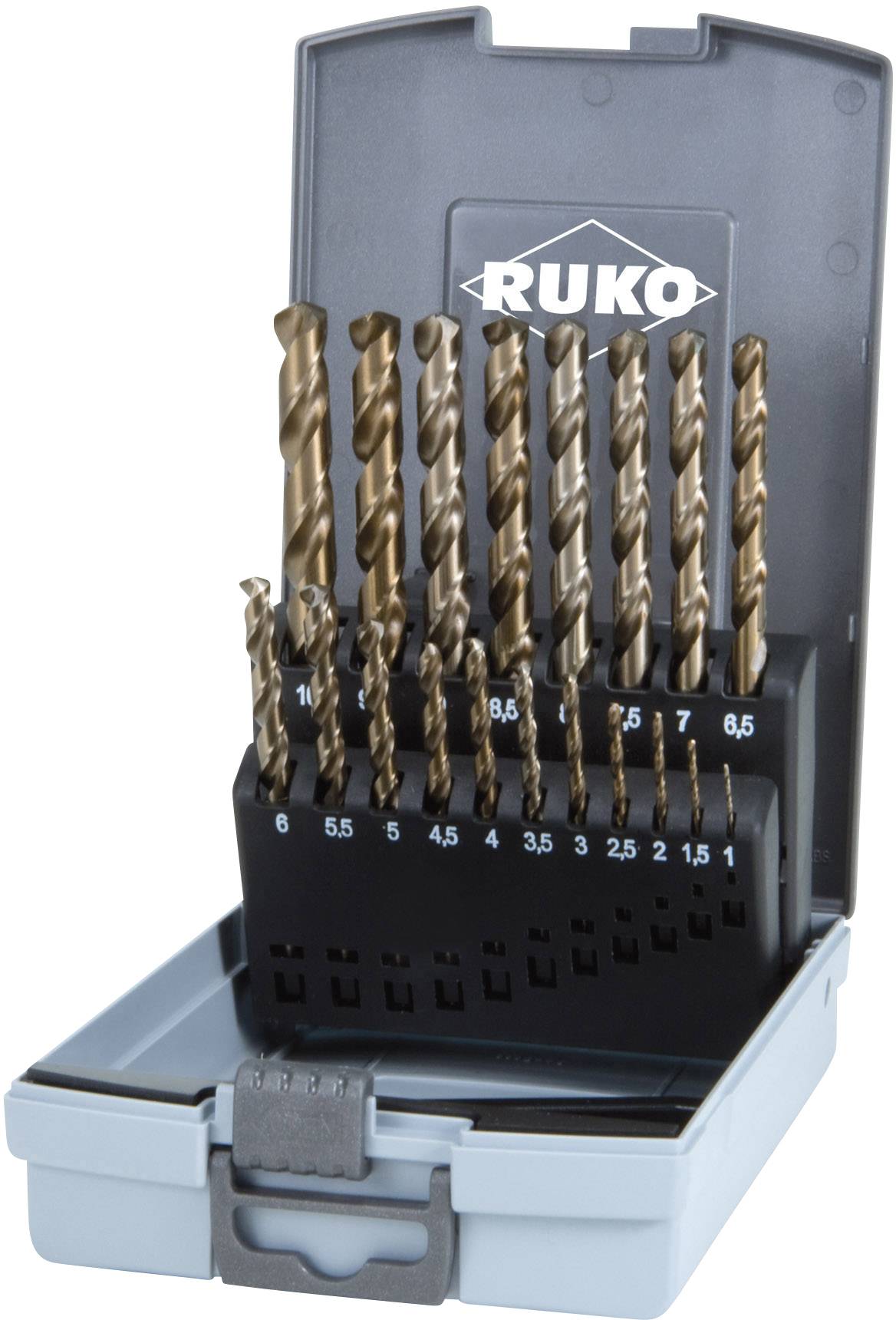 RUKO 215214RO HSSE-Co 5 Zestaw wierteł krętych do metalu 19 szt. 1 mm, 1.5 mm, 2 mm, 2.5 mm, 3 mm, 3.5 mm, 4 mm, 4.5 mm, - obrazek 1