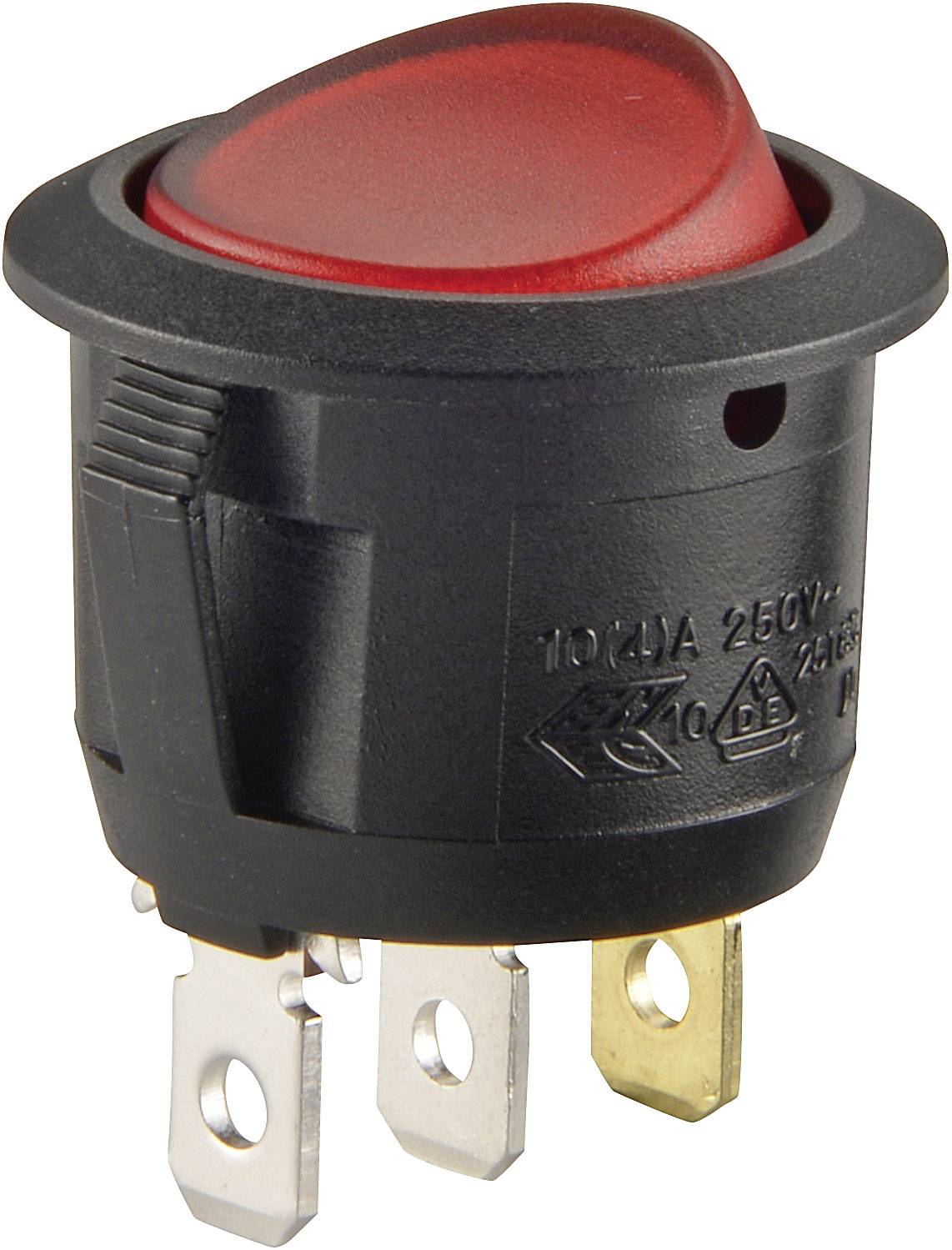 Przełącznik kołyskowy 250 V/AC 6 A, 1 x wyłącz/włącz R13 112L B/B czerwony 230V, zatrzaskowy, 1 szt. - obrazek 1