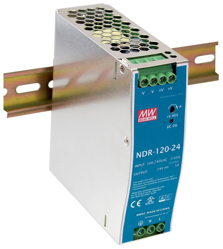 Zasilacz na szynę DIN MEAN WELL NDR-120-24, 24 V, 5 A, 120 W - obrazek 1