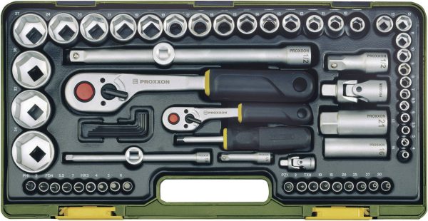 Klucze nasadowe z grzechotką Proxxon Industrial 23286, 1/4″ (6,3 mm), 1/2″ (12.5 mm), 65 szt.