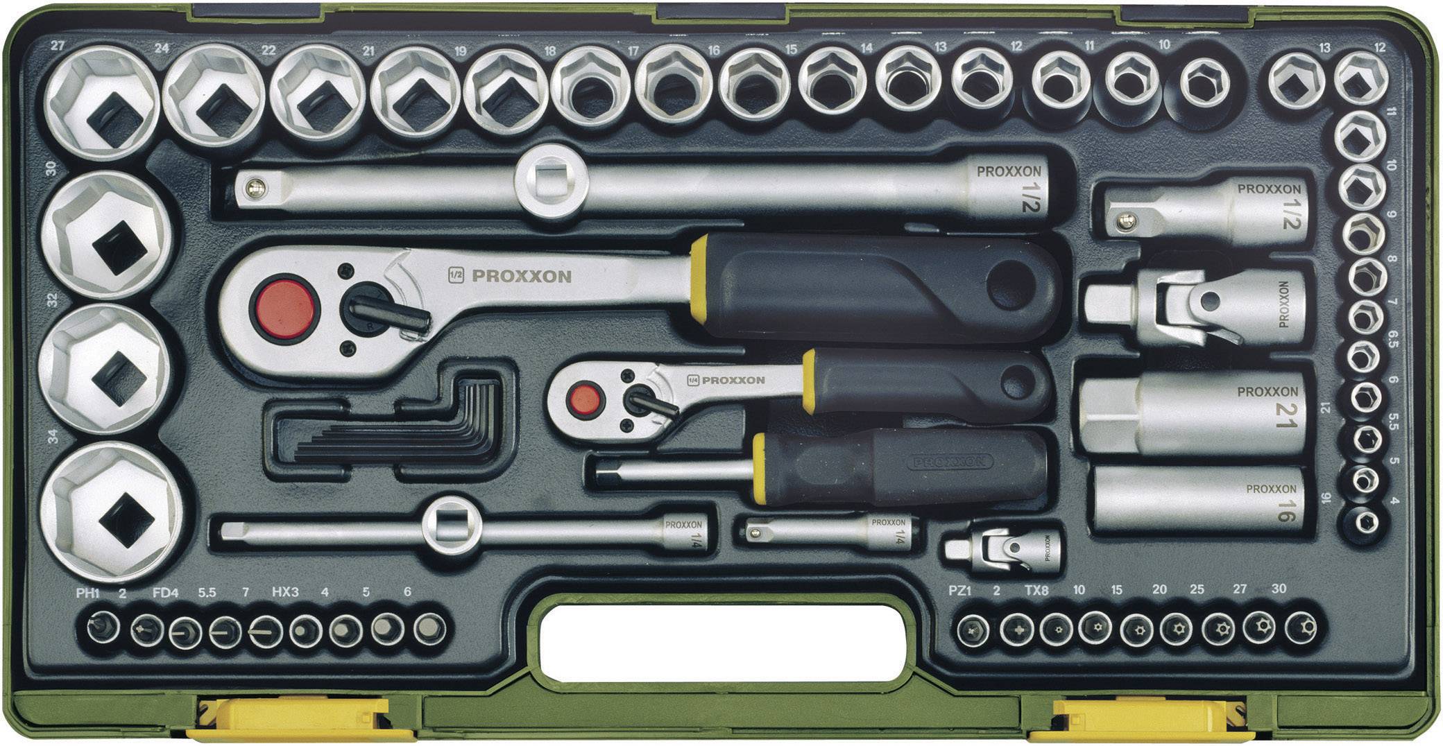 Klucze nasadowe z grzechotką Proxxon Industrial 23286, 1/4" (6,3 mm), 1/2" (12.5 mm), 65 szt. - obrazek 1