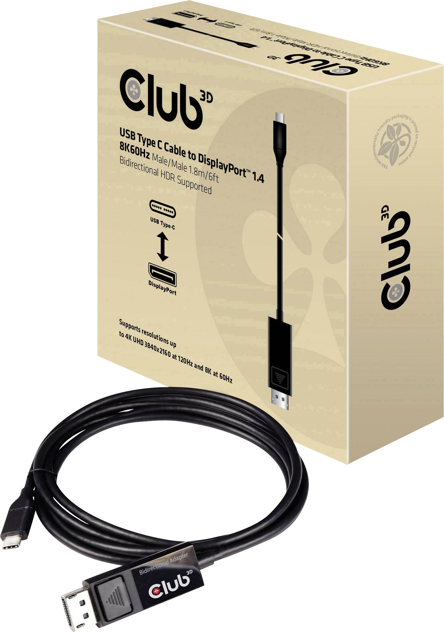 club3D USB-C / DisplayPort adapter Złącze męskie USB-C®, Złącze DisplayPort 1.80 m czarny CAC-1557 odporność na ogień Ka - obrazek 1