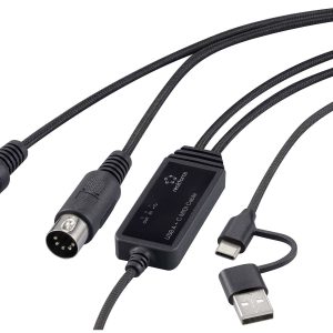 Renkforce RF-6439636 USB, MIDI adapter [2x złącze męskie DIN 5-pin – 1x USB-C, USB-A] czarny 2 m