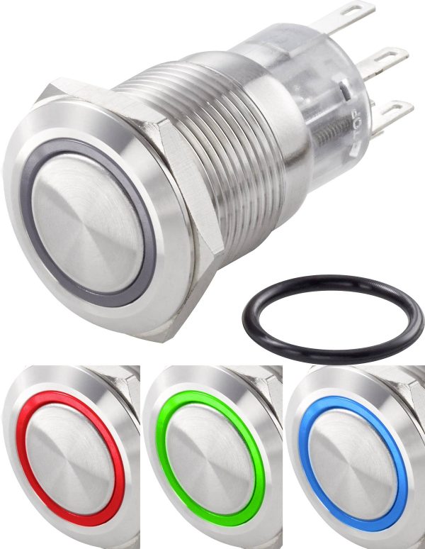 TRU COMPONENTS TC-7494632 Przełącznik wciskany, wandaloodporny TC-LAS1-AGQ-11ZE/42RGB/, 19 mm, 250 V/AC, 3 A, 1 szt.