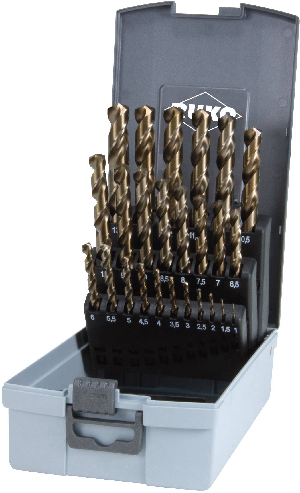 RUKO 215215RO HSSE-Co 5 Zestaw wierteł krętych do metalu 25 szt. 1 mm, 1.5 mm, 2 mm, 2.5 mm, 3 mm, 3.5 mm, 4 mm, 4.5 mm, - obrazek 1