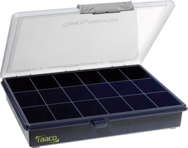 raaco Assorter 5-18 Skrzynka (D x S x W) 240 x 195 x 43 mm Ilość przegród: 18 stały podział Opis 1 szt.