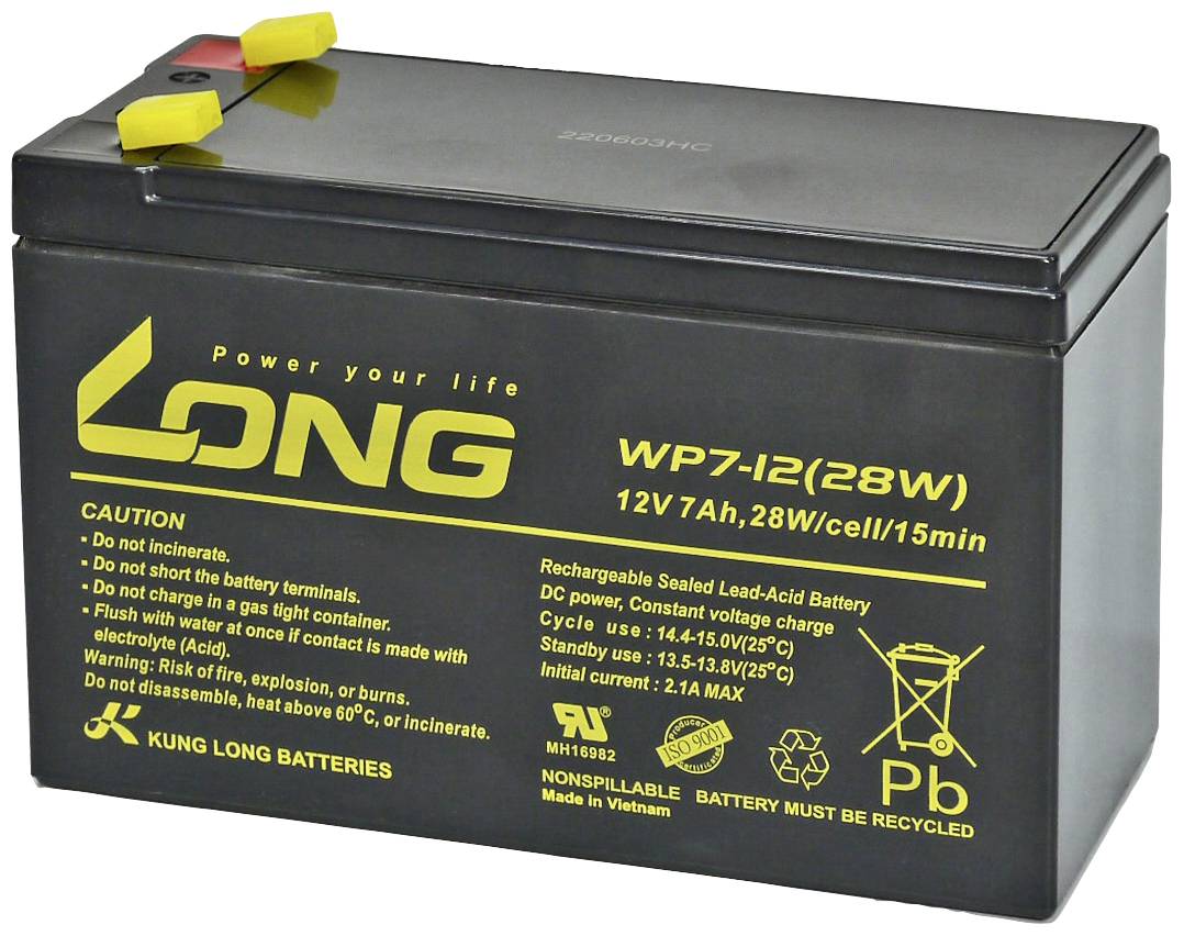 Akumulator ołowiowy Long WP7-12(28W)-M/F1 WP7-12(28W)-M/F1, AGM, 12 V, 7 Ah - obrazek 1
