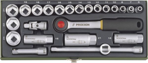 Klucze nasadowe z grzechotką Proxxon Industrial 23110, 3/8″ (10 mm), stal chromowo-wanadowa, 24 szt.