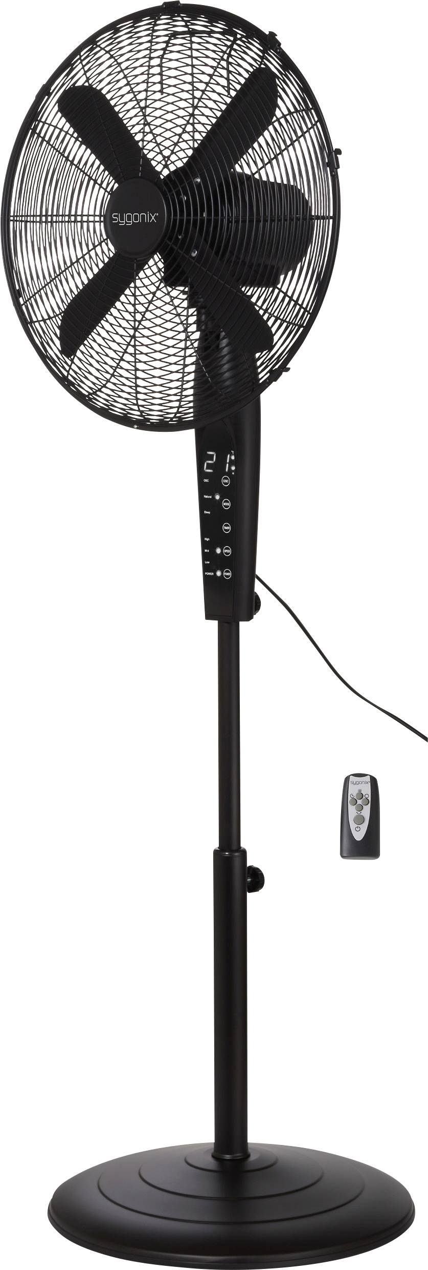 Sygonix Wentylator stojący 50 W (Ø x W) 440 mm x 1300 mm czarny pilot zdalnego sterowania, oscylacje, regulowana wysokoś - obrazek 1