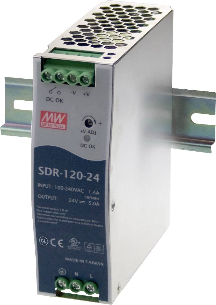 Zasilacz na szynę DIN MEAN WELL SDR-120-24, 24 V/DC, 5 A, 120 W - obrazek 1