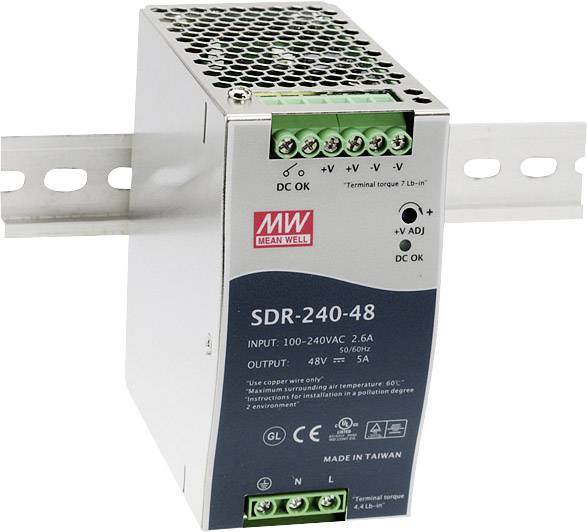 Zasilacz na szynę DIN MEAN WELL SDR-240-48, 48 V/DC, 5 A, 240 W