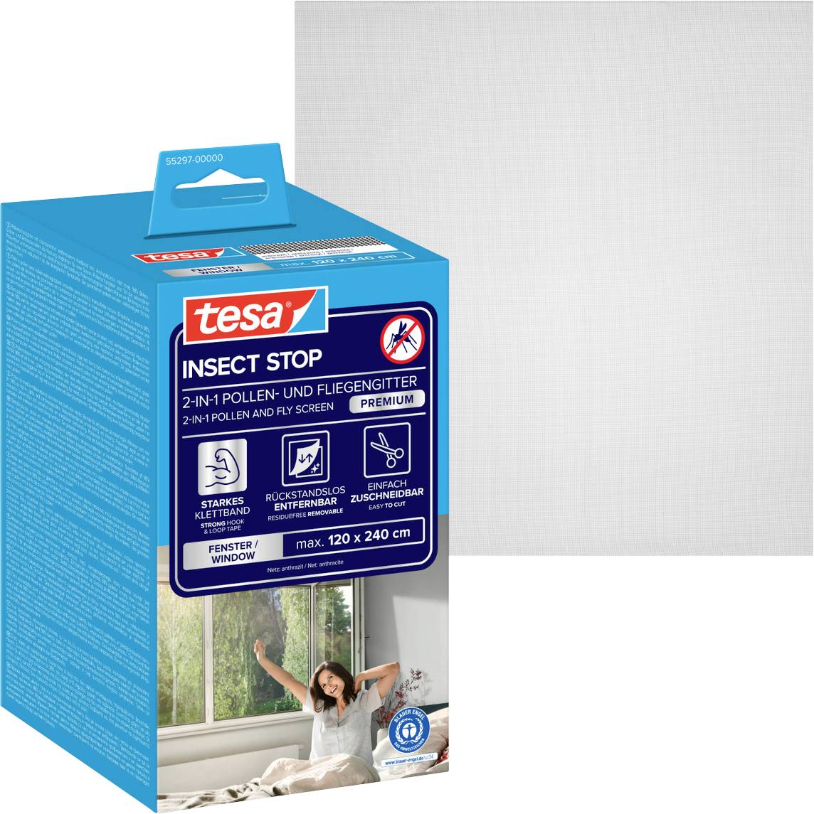 tesa 55297-00000-00 Ekran pyłkowy (S x W) 1200 mm x 2400 mm antracytowy 1 szt. - obrazek 1